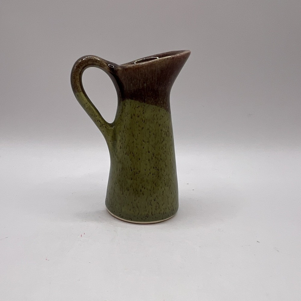 Miniature Art Pottery Jug Pitcher Bud Vase Dollhouse Glazed Green 3"
